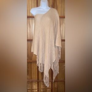 Elegant Tan Poncho with Fringe